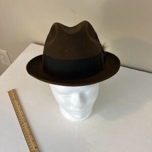 Vintage Royal Stetson Brown Feathered Fedora Size 7 Long Oval